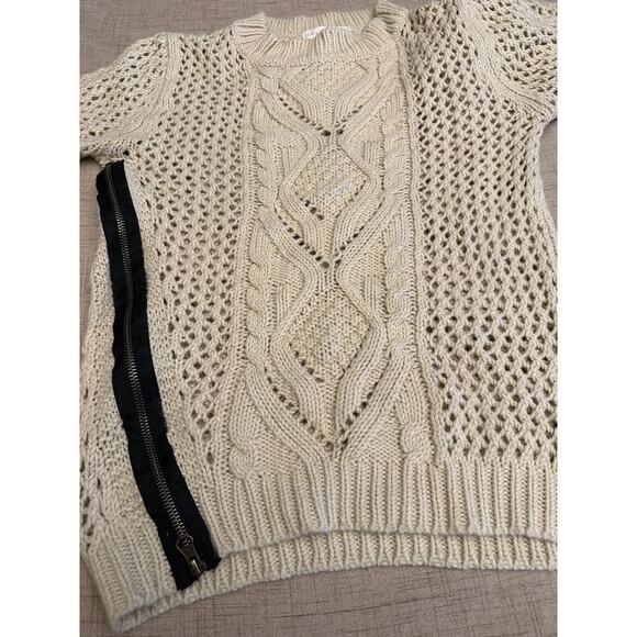 LOVESTITCH Sweater Womens Medium Cable Knit Cream Zipper Pullover - Picture 5 of 7